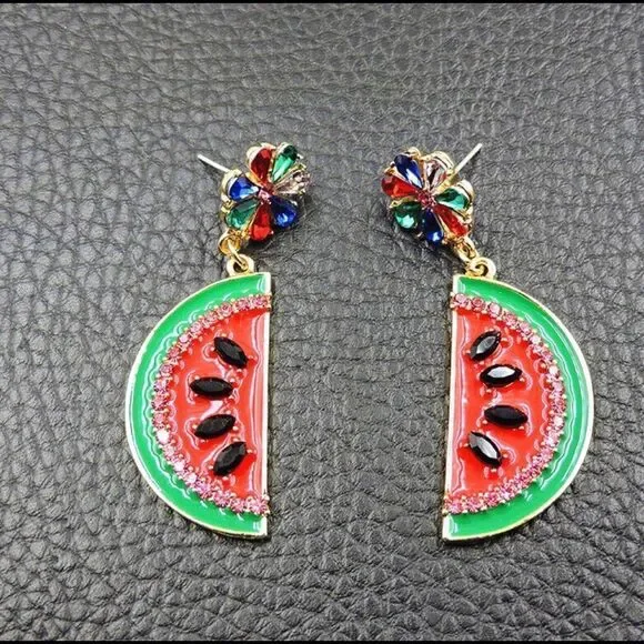 🍉 Betsey Johnson drop dangle crystal watermelon earrings 🍉 - Picture 3 of 3